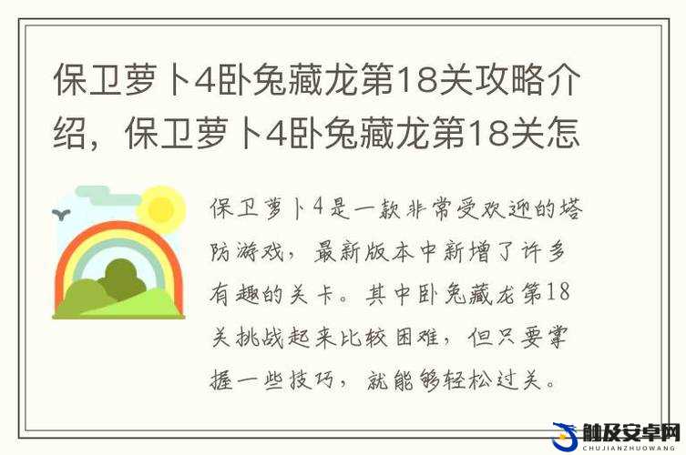 保卫萝卜4卧兔藏龙第18关详细通关策略与技巧解析指南